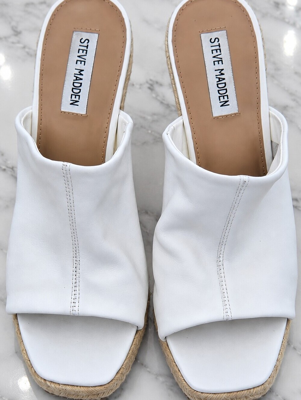 Steve Madden White Espadrille Wedge Mule Open Toe Slip On Sandals